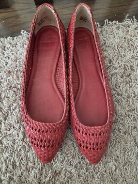 Frye Woven  Ballet Pointed-Toe Flats in Red